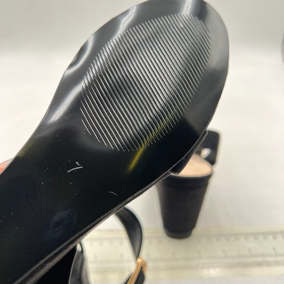 YDN Black Open Toe Ankle Strap Sandals Ruffle Band Wedge Heel Date Evening Shoes - Picture 6 of 8